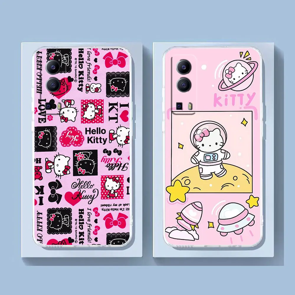 Clear Phone Case For VIVO Y30 Y32 Y33S Y50 Y51 Y52S Y53S Y55S Y76 Y78 V20 V21 V23 V27 5G 4G Case Cute Cartoon Cat Hello K-Kitty