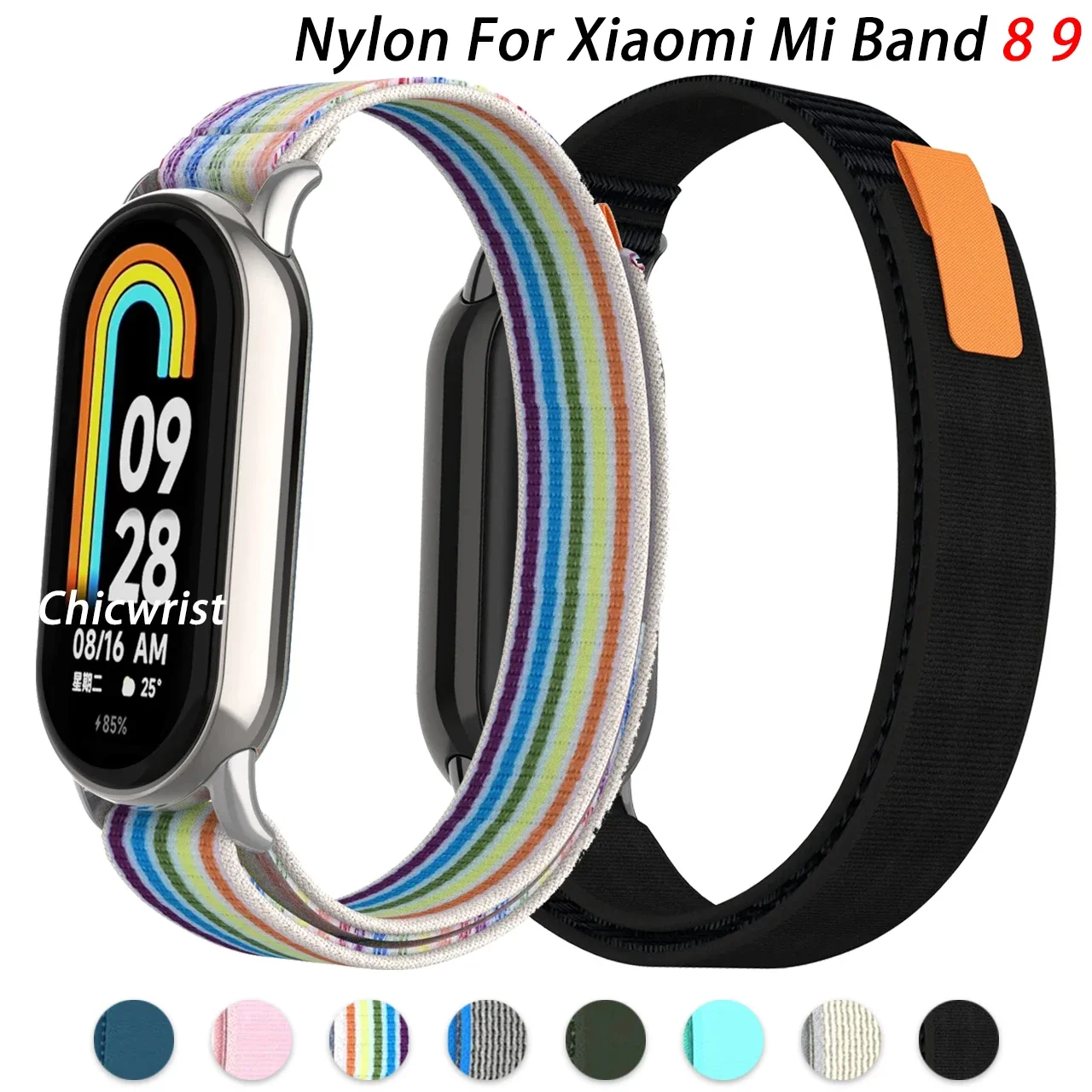 Nylon Breathable Strap for Xiaomi Mi Band 8 9 Wristband Sport Bracelet Metal Head Particles Summer Replacement Belt Accessories