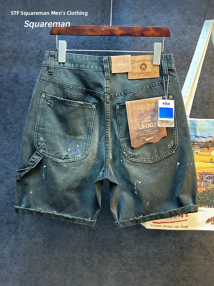 

High Quali Vintage Workwear orts Men's Spring Summer Thin Waed Loose Casual Five-Quarter Trendy Brand Cotton Pants