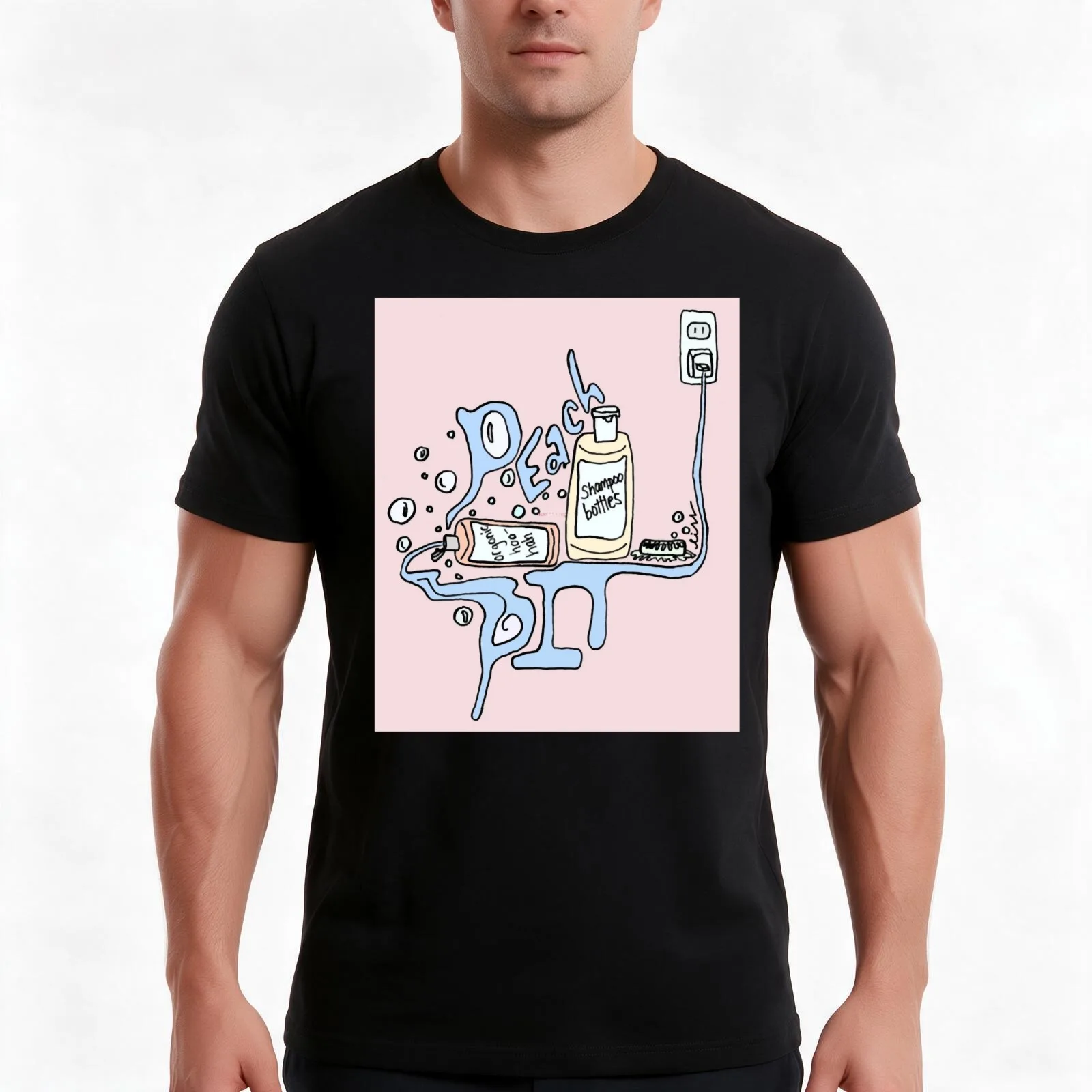 PEACH PIT SHAMPOO BOTTLES (original, colour, background) T-Shirt, Summer Casual Cotton Tee, Oversized Streetwear Tops