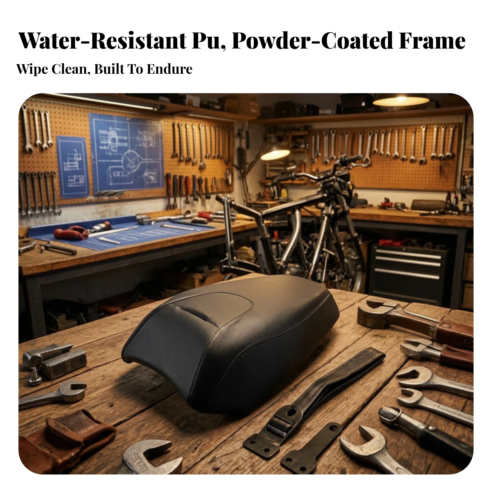 Motorcycle Rear Seat Cushion Assembly Cushioned Rear Passenger Pillion Seat Waterproof Contoured for Custom Bike Builders