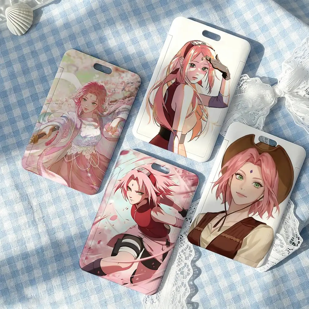 S-Sakura Haruno Card Holder, Leather Card Storage Box, Key Chain, Access Tag Holder, ID Card Holder, Key Chain