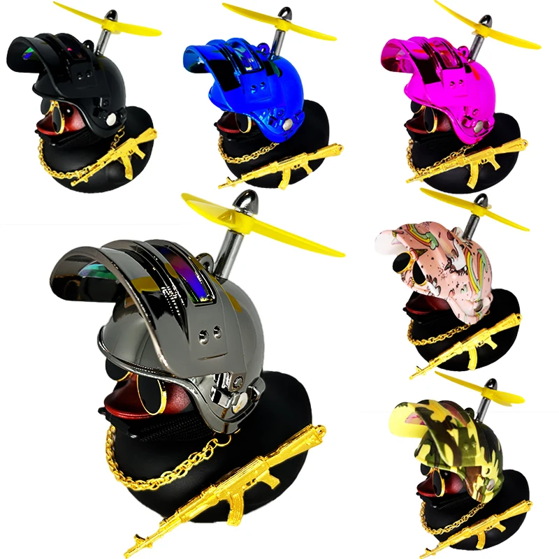 Car Duck With Helmet Propeller Rubber Duck Auto Interior Decoration Car Ornaments Bicycle Road Bike Motor Accessories Kids Toy