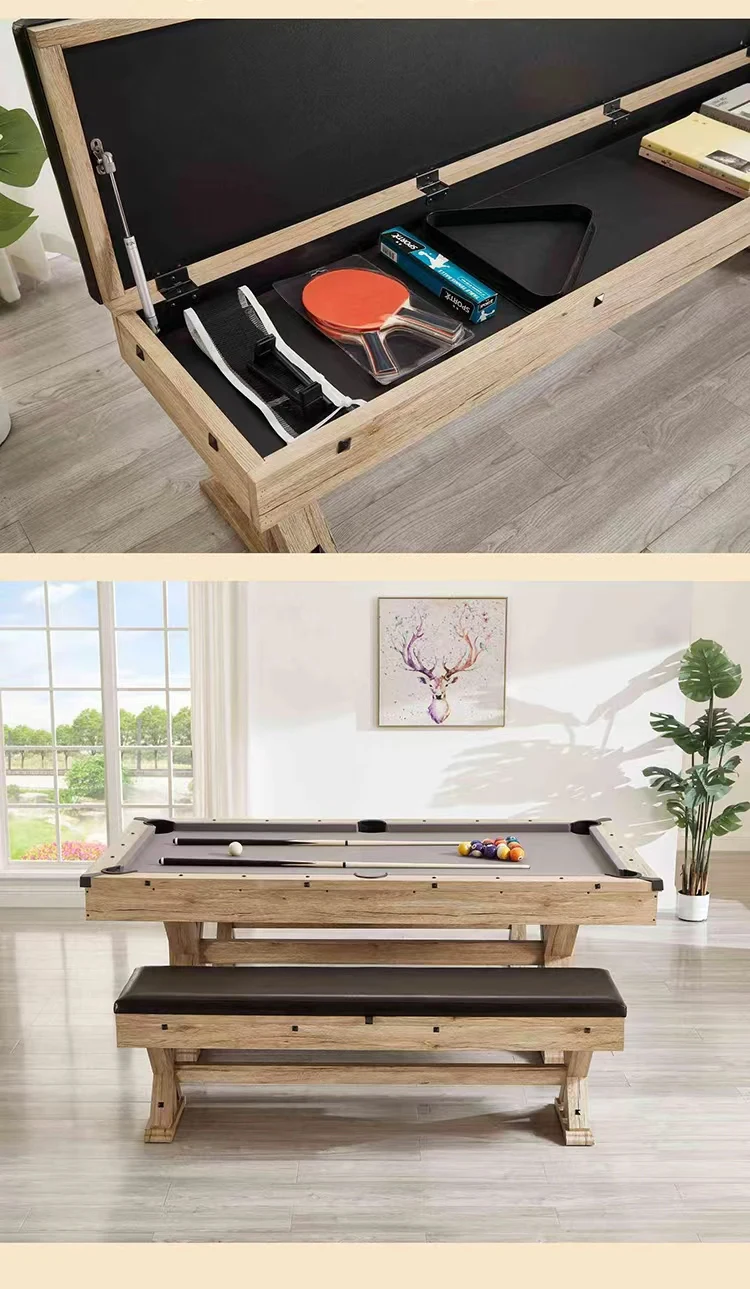 7ft 3-in-1 Combo Game Table Billiard Table  MDF   Space Saving Multi Functional Bench for Home Entertainment in Stock