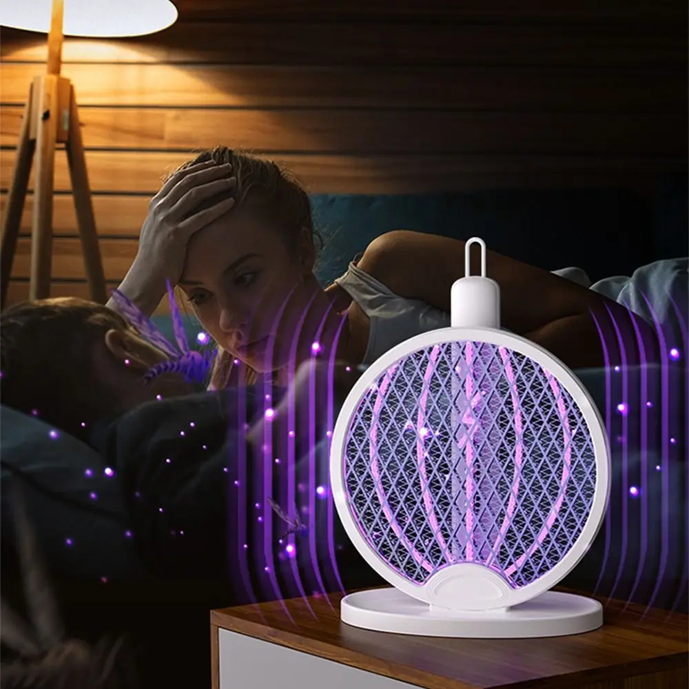 2 في 1 منشة الماموس الكهربائي USB قابلة للشحن المحمولة يطير علة صاعق الأمن صافي يده البعوض القاتل مصباح الصيف