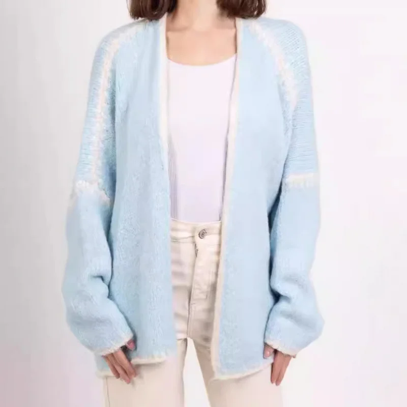 

2025 Autumn Winter European American Sweater Cardigan Knitted Loose Plus Size Women's Sweater Coat