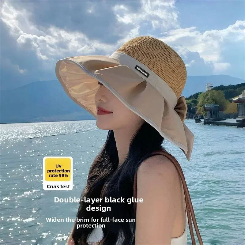 Chapeau de soleil à large bord pour femme, protection UV, couvre-visage, anti-ultraviolet, pour l'extérieur et la plage