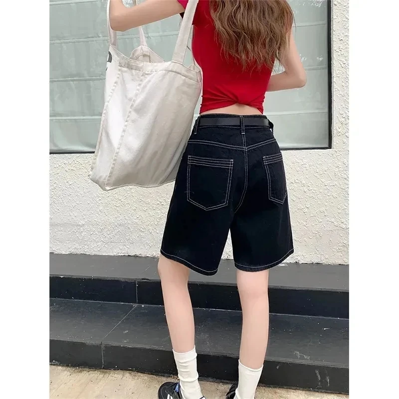 High-Waisted Straight-Leg Jeans Shorts for Women Summer New Style Slimming Black Five-Point Loose Wide-Leg Mid-Length Y2K Shorts - Image 5