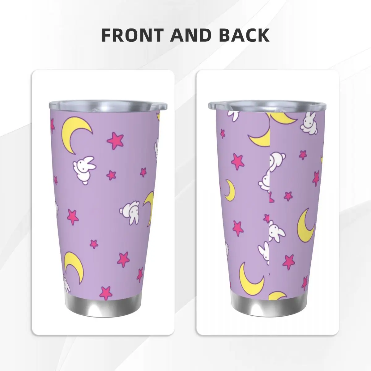 Sailor Moon - Crescent Moon And Bunny Stainless Steel Tumbler Vacuum Insulated Mugs Thermal Cold Cup Straws With Lid 20oz