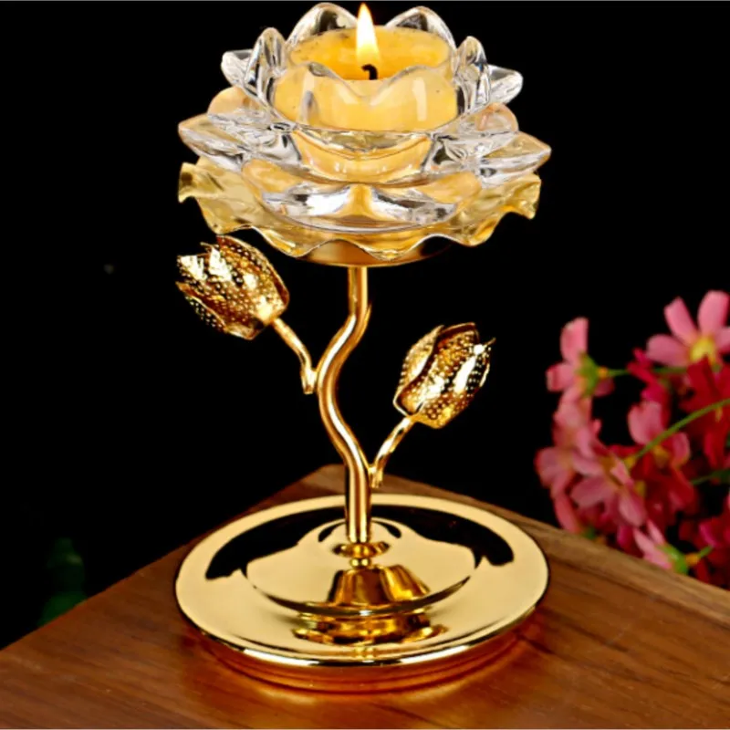 Lotus Shape Chinese Style Lamp Holder Crystal Candlestick Home Decor Block Candle Holders Buddha Hall Articles Lamp Base LFB479