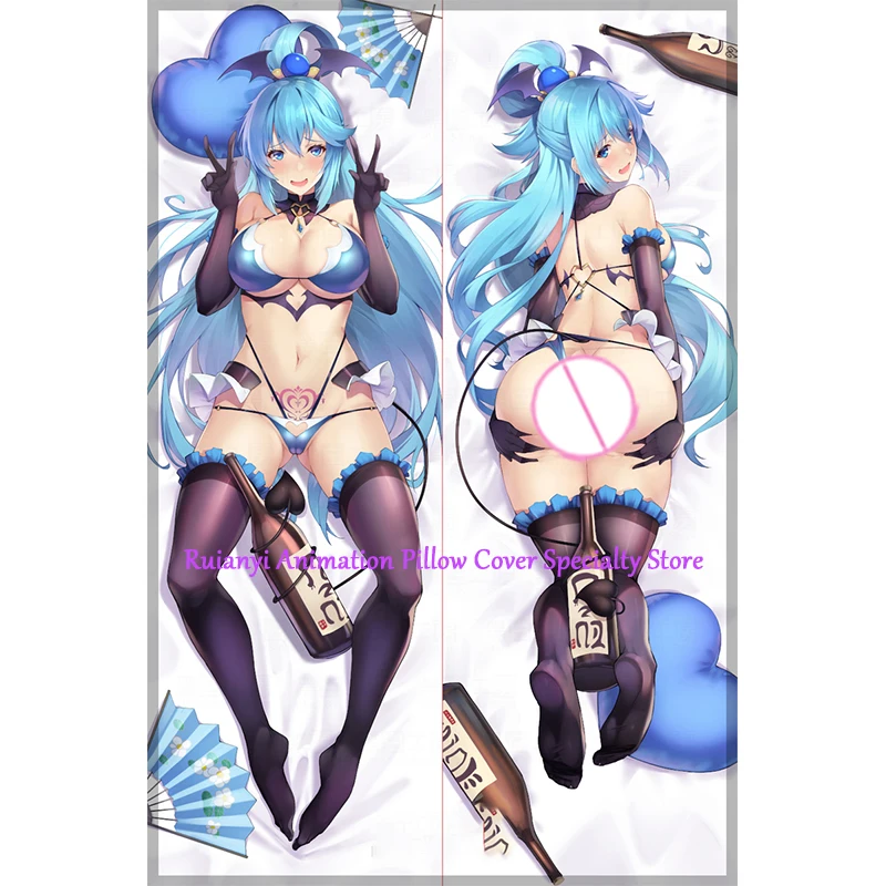 Dakimakura funda de almohada de doble cara para adultos, estampado de Anime Aqua, tamaño real