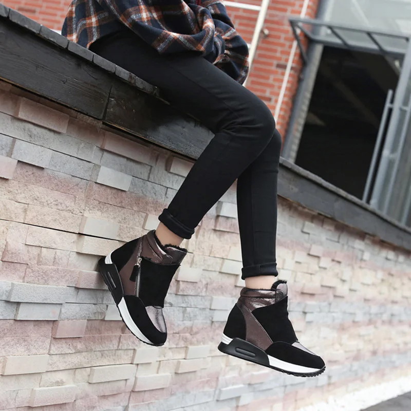 Warm Shoes Suede Leather Boots Women Winter Shoes Fashion Ins Women Sneakers Height Increasing Shoes Snow Boots KT004