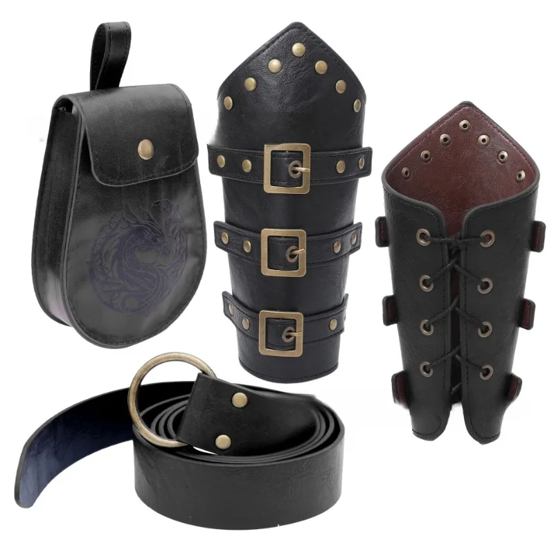 Accessoires de costume de la Renaissance Viking médiévale, protège-bras, sacs de ceinture et bracelet réglable pour hommes, cosplay de chevalier pirate