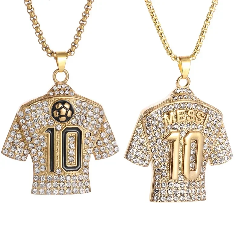 Exquisite and Fashionable No. 10 Jersey Pendant Synthetic Zircon Jersey Necklace for Men Rock Trend Football Sports Jewelry Gift