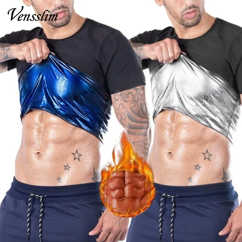 Men Sauna Sweat Vest Heat Trapping Compression Waist Trainer Shirts Gym Sauna Suit Workout Slimming Body Shaper for Weight Loss