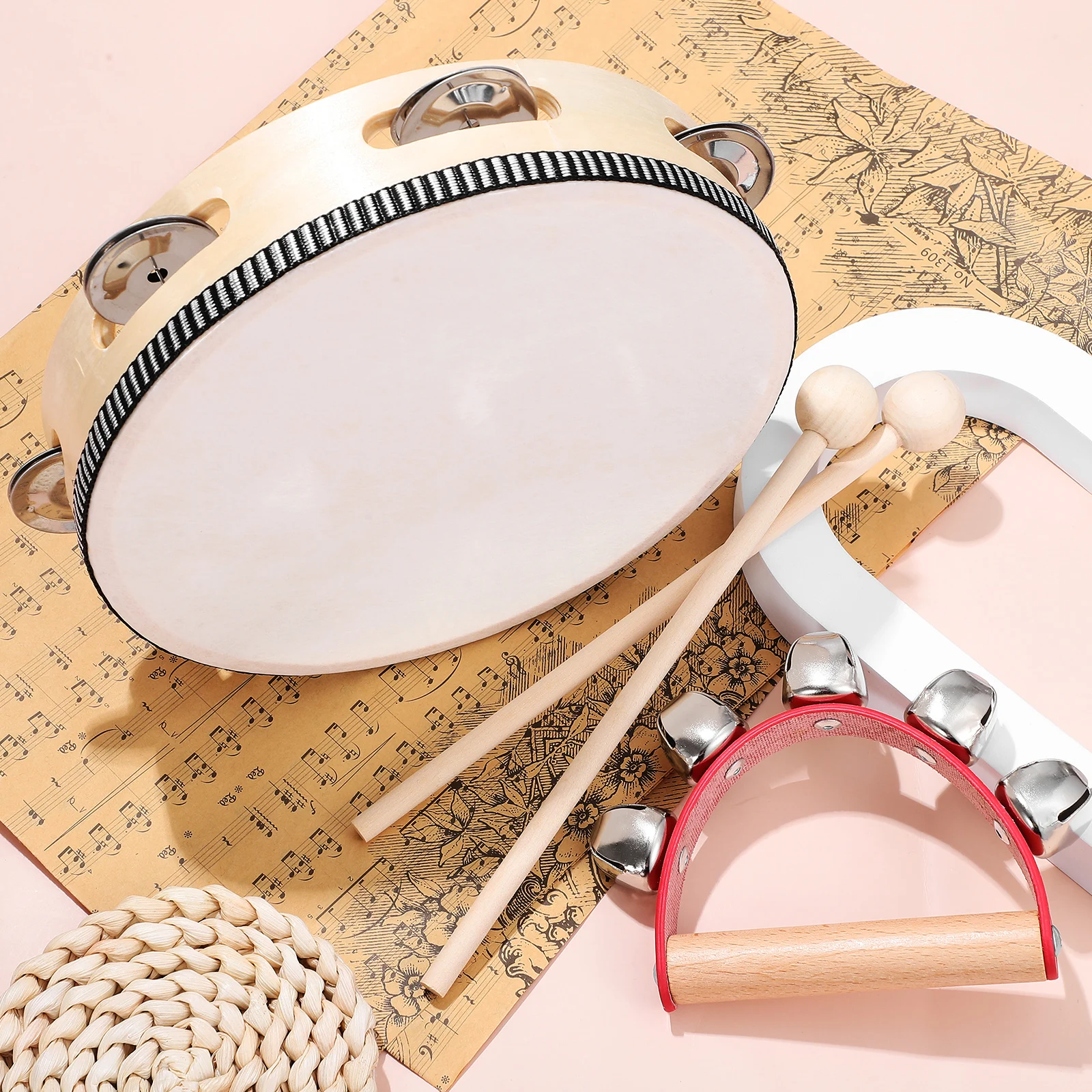 

1pcs Bell Set Hand Drum Percussion Kids Tambourine Toy Toys Small Child Toy Drum Tambourine For Children Kit Accessories