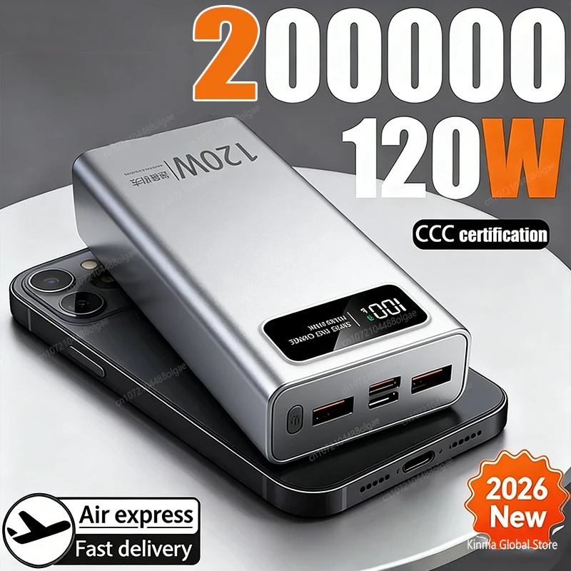 Xiaomi 120W 200000 Batterie externe mAh, charge Super rapide, affichage numérique haute capacité, PowerBank pour iPhone Samsung Huawei