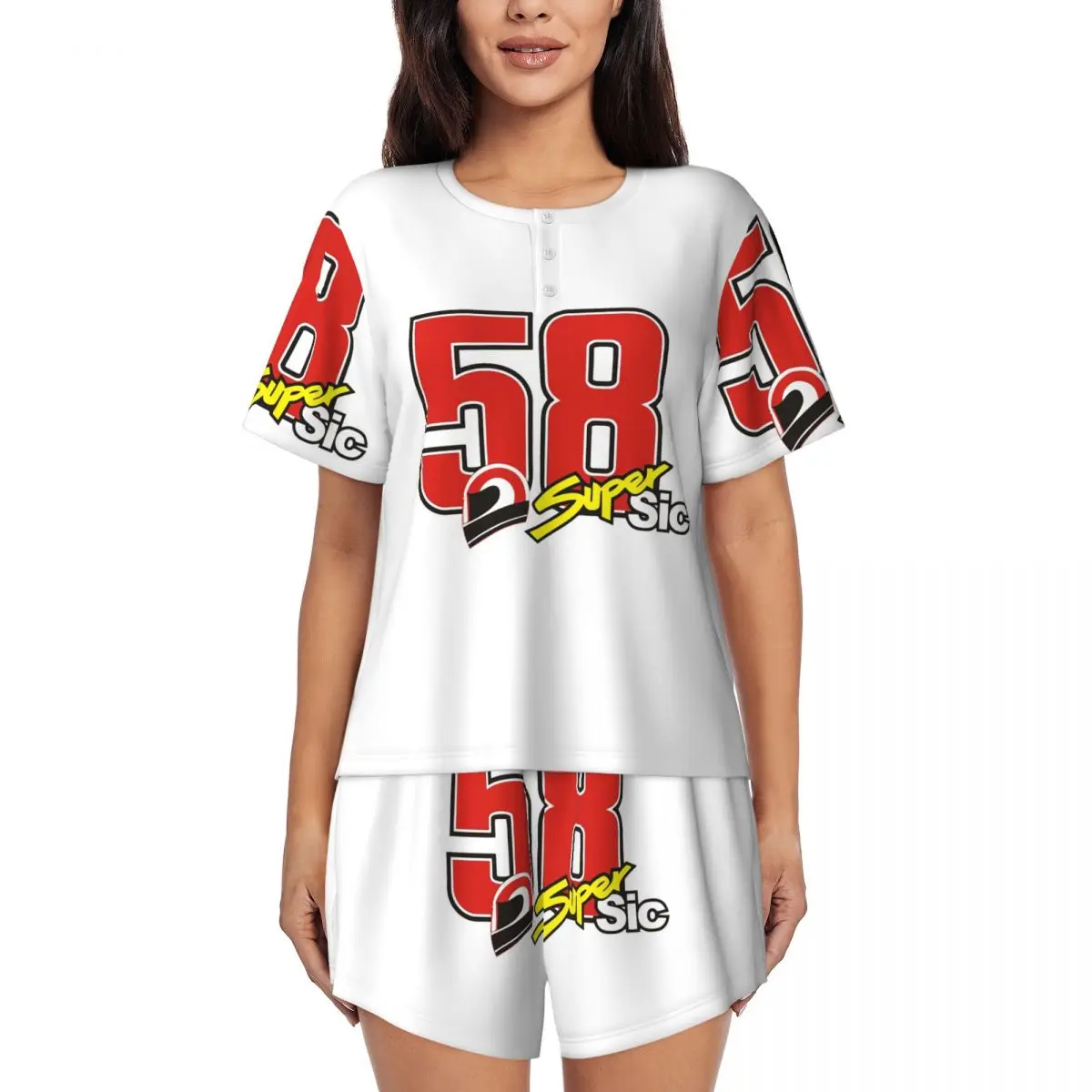 

Marco Simoncelli 58 Super Sic Round Neck Short Sleeves Nightdress for Sleeping Sleepshirts Women Soft Pajama Set Short Pants