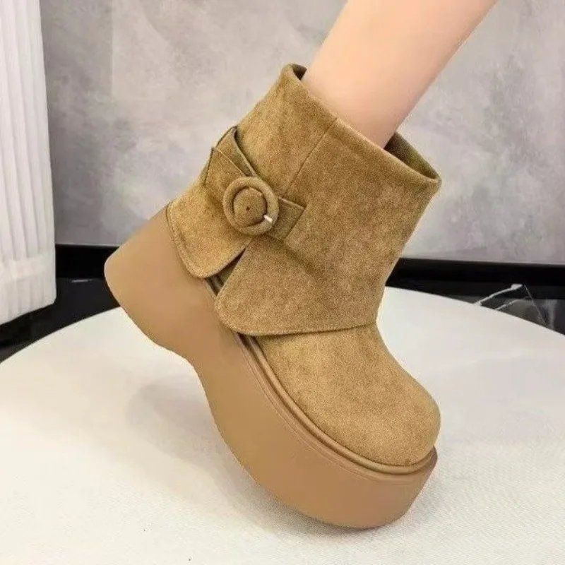 

Women's Platform Short Boots for Women Designer Elegant Suede Shoes 2025 Winter New Fashion Casual Shoes Dress Snow Ankle Boots