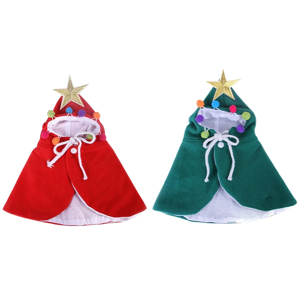 Kostum jubah kucing Natal, kostum pesta Cosplay dengan bintang dan pompom, pakaian gaun topi Santa untuk anjing kecil & kucing