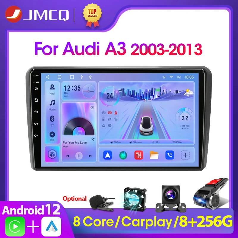 

JMCQ 2Din Car Radio Multimedia Player For Audi A3 8P 2003 - 2013 Android 12 GPS Navigation Stereo Head Unit Wireless CarPlay