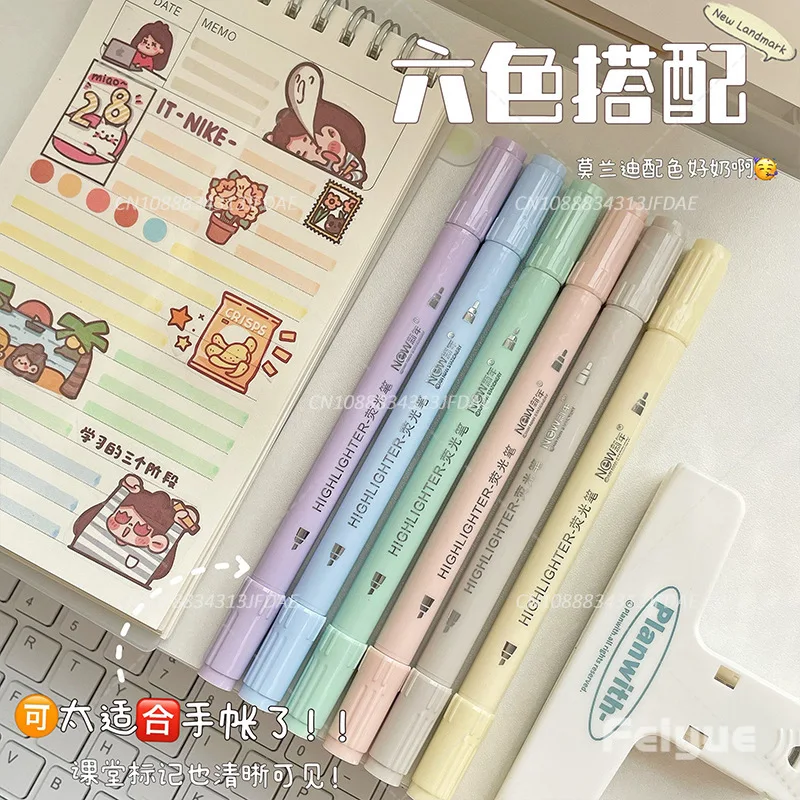 

6 Pcs/set Double-ended Highlighter Colorful Large-capacity Marker Pen Creative DIY Student Supplies Stationery