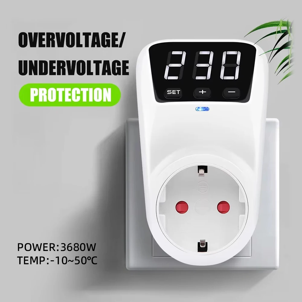 Socket Protector 15A/16A Adjustable Voltage Automatic Overvoltage and Undervoltage Protection Power Surge Protector EU/US Plug
