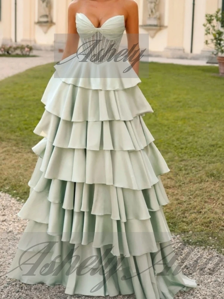 A2388 Eleganckie Sukienki Balowe Damskie Dekolt w Serek Marszczona Warstwowa Spódnica Długa Suknia Wieczorowa Formalna Suknia Ślubna na Przyjęcie Personalizowana