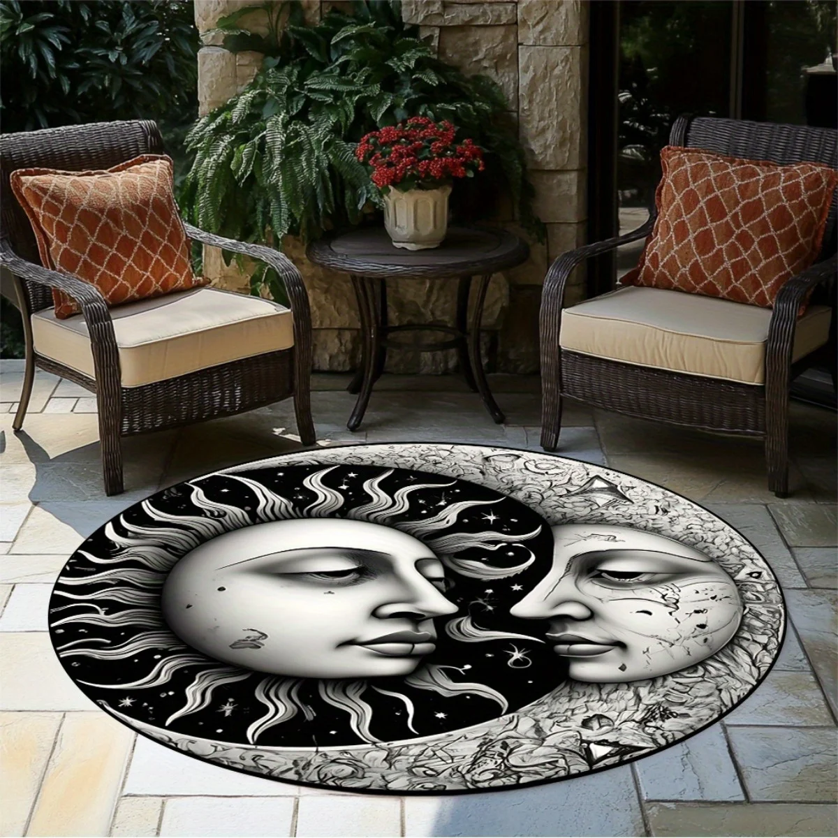 

1pcs sun and moon face round rug. Crystal velvet fabric, suitable for bedroom living room decoration