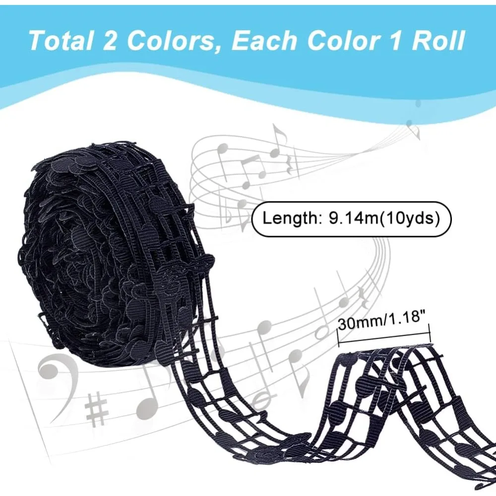 20 Yards Music Note Ribbon Black White Hollow Music Ribbon 30mm Cut Out Music Craft Ribbon Musical for Wedding