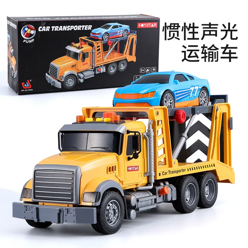 Tow Truck Toy Flatbed and Crane con Race Car Playset grandi giocattoli veicolo di salvataggio Push & Go, suoni di luci, regalo di compleanno per