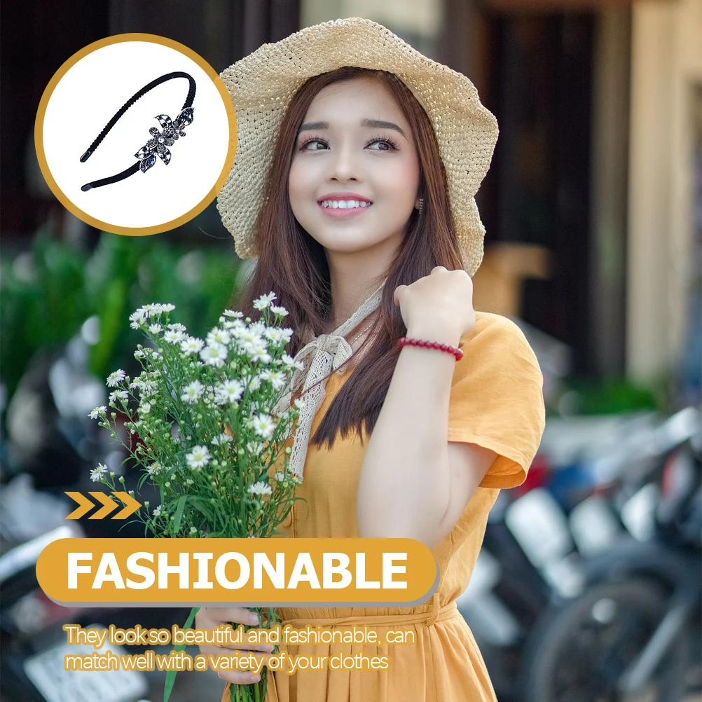 

Rhinestone Headband Flower Decorative Chic Hair Accessory Flexible Metal Headbands Women Hair Hoops Rhinestone Headband