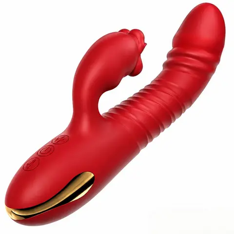 4 IN 1 Licking Thrusting Vibrator Dildo Vagina Masturbators G Spot Rabbit Vibrator Clit Stimulator Adult Women Sex Toy Couples