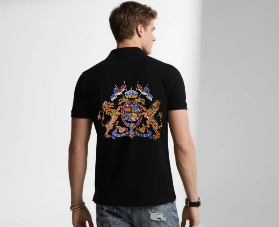 

Designer Brand Men's Fashionable Rhinestone Polo For the Man with Glamour Taste