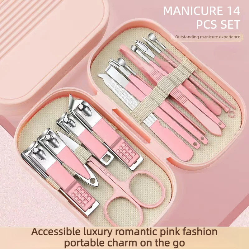 14 Pcs Set Stainless Steel Nail Clipper Set with Storage Ergonomic Design Straight Blade Durable Manicure Tool Christmas Gift