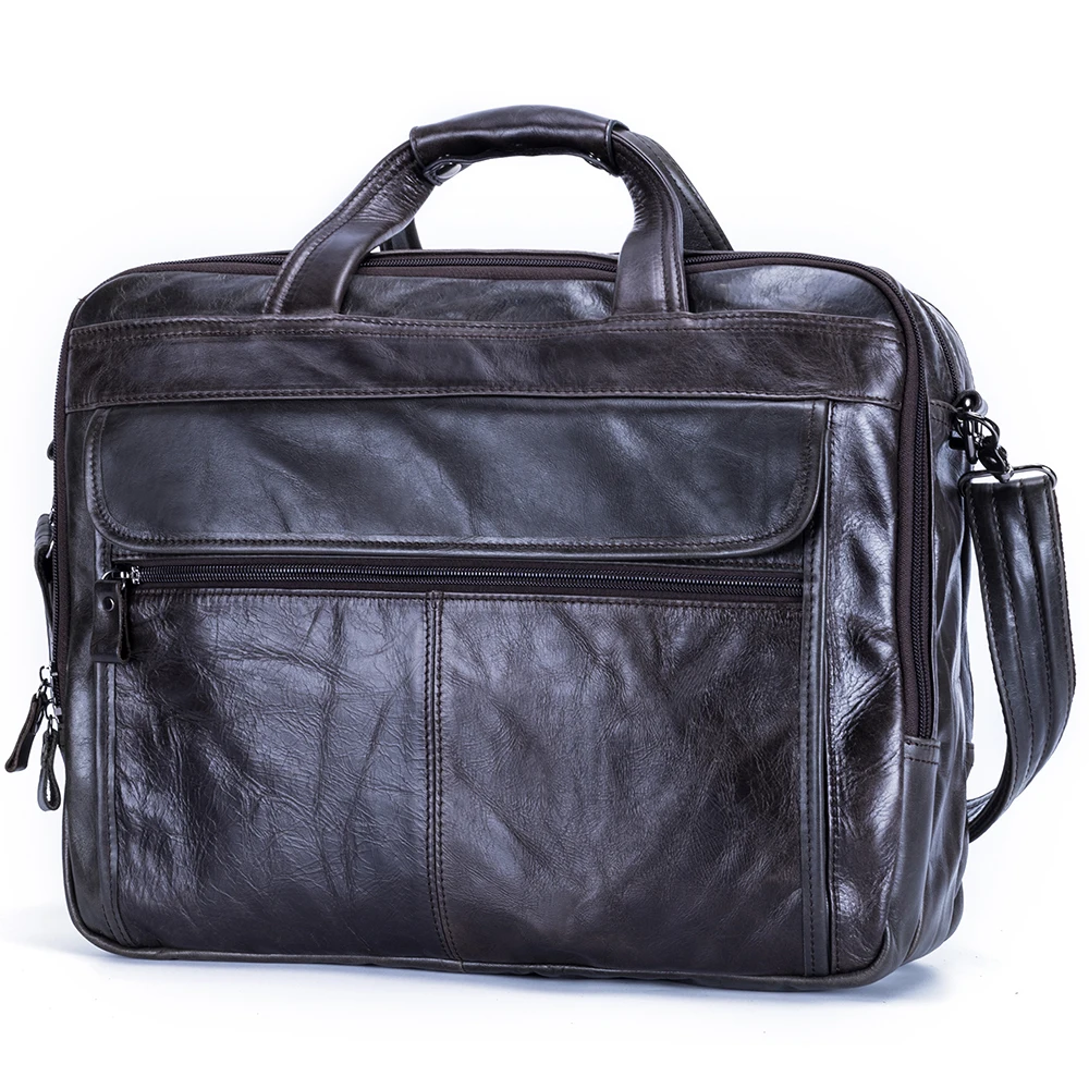 Maleta de Couro Genuíno, Bolsa Retro Masculina, Case para Computador, Moda Europeia e Americana, 15.6"