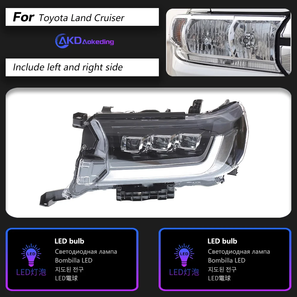 AKD Head Lamp per Toyota Land Cruiser LED Headlight 2016-2020 fari LC200 DRL indicatori di direzione proiettore Angel Eye abbagliante