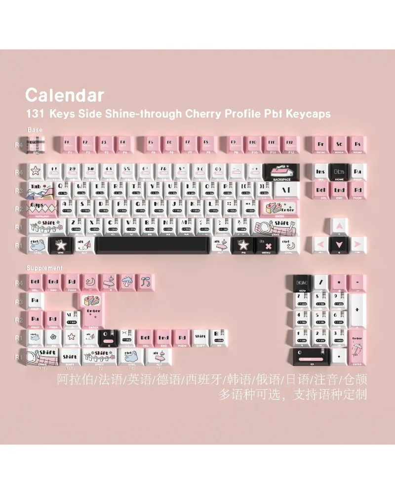 Scene Calendar Double Engraving Transparent Pbt Original Keycaps Korean Russian Thai Small Languages