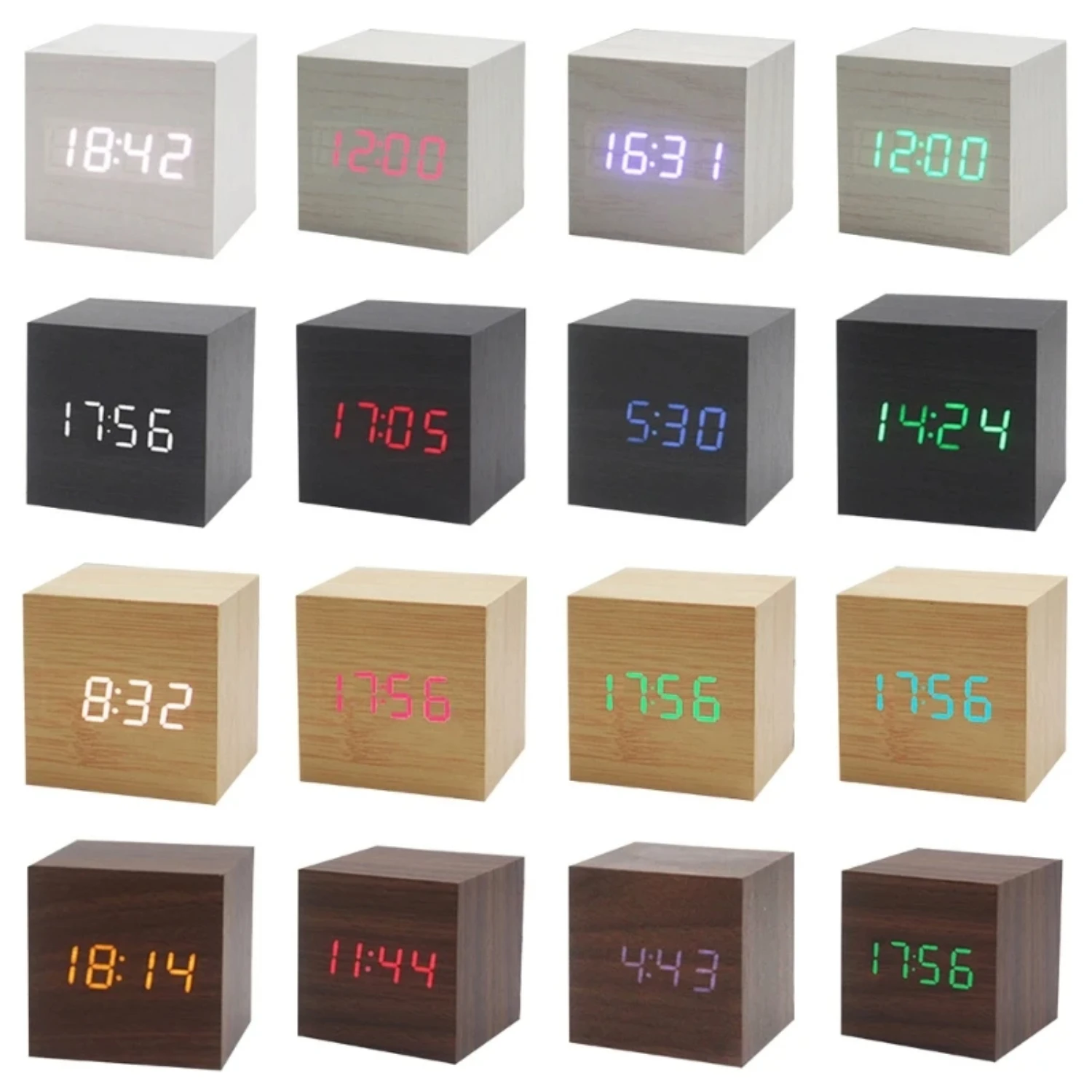 Wooden Cube Voice-Activated Alarm Clock for School, Office, or Bedroom Table Decor 270F Temperature Display Timer Sound Control 