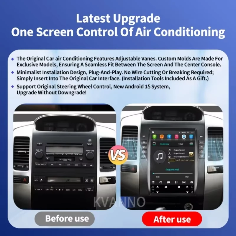 For Prado 120 Lexus GX470 Toyota Land Cruiser 2002-2009 Car Stereo Tesla style Display Screen Multimedia Player GPS Head Unit FM