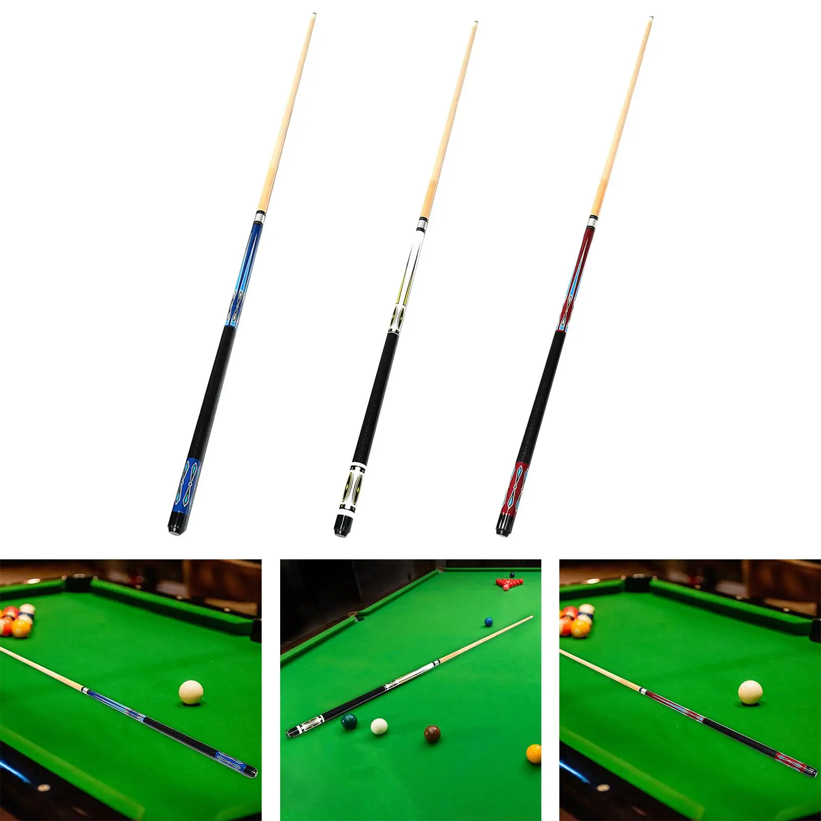 Tacos de bilhar portáteis, bastão de madeira para bilhar, treinamento esportivo, 1 ou 2 snooker, 57"