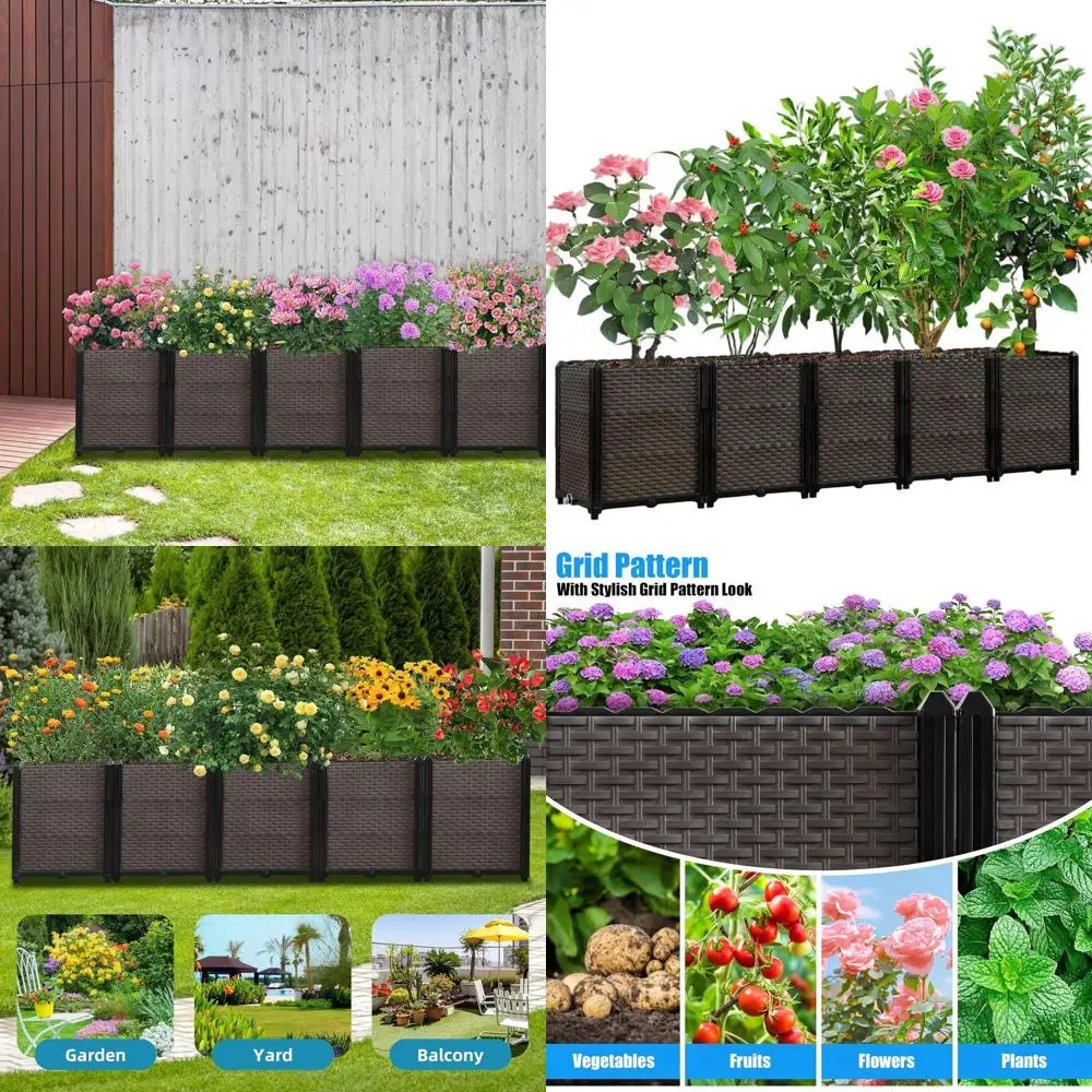 

Самополивная уличная приподнятая садовая кровать, 78,7x15,7x197, глубокая кашпо с дренажем, идеально подходит для патио, балконов, террасов