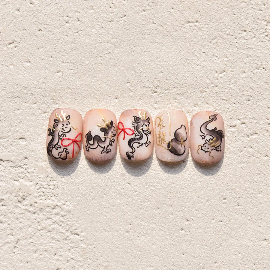 1 Piece of 5D Chinese Style Nail Sticker Cute Quality Red Dragon Embossed Nail Art Sticker Popular Retro Nail Decoration Sticker