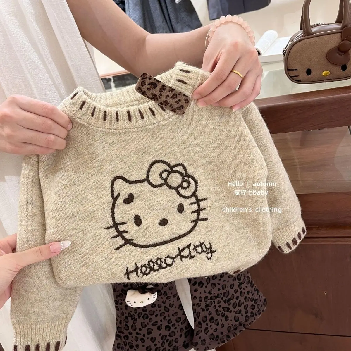 

Sanrio Autumn Winter Sweater Plus Velvet Thicken Pants Suit Girl Baby Hello Kitty Keep Warm Jacket Cute Trousers Bottoming Shirt