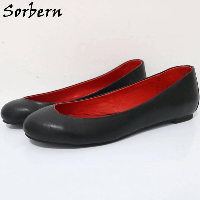 

Sorbern Black Slip On Flat Shoes Women Cute Round Toe Shoe Red Inside Pu Unisex Styles Female Shoes Custom Colors