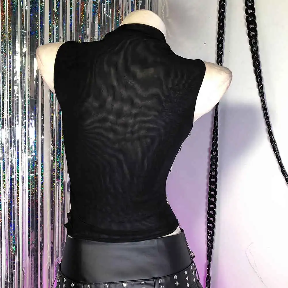 Goth Grunge Teen Hand Made Cross 90s Pin Y2K TOPS E-Girls Harajuku Fashion Revival Gothic Tank DIY Kawaii Emo Eco Punk Rock