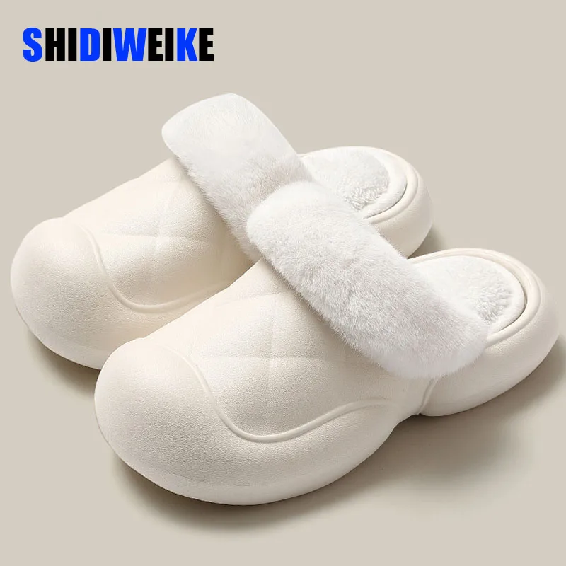 SDWK Cute Cartoon Women Slippers Adult Women Waterproof Slides Winter Warm Plush Detachable Liner Shoes Home Indoors Footwear