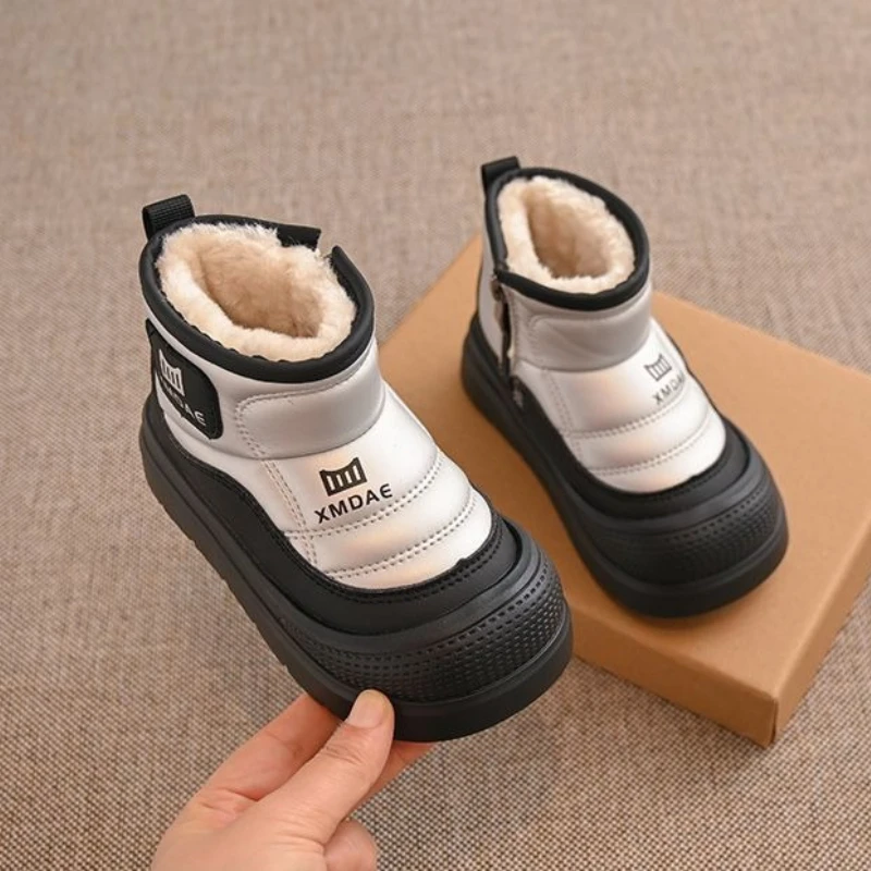 

Новинка 2026, зимние зимние ботинки для мальчиков, теплая хлопковая обувь на толстой флисовой подкладке, нескользящая уличная обувь для больших детей в холодную погоду