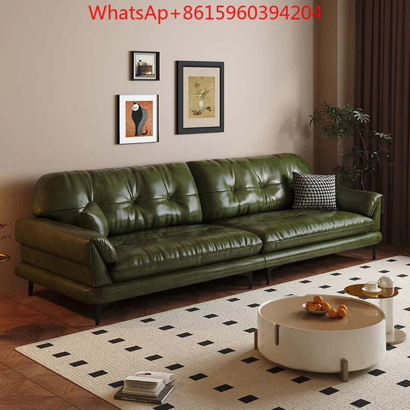 2025 new designer retro oil wax leather apartment size living room brown straight row living room sofa