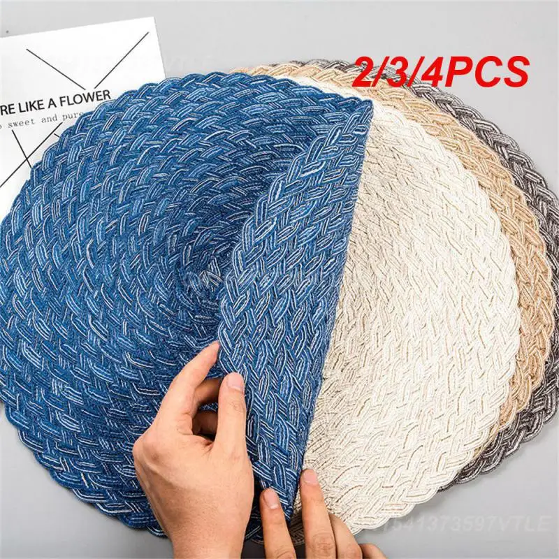 2/3/4PCS Knitted Mats Both Color Value And Function Hand Tied Vintage Hand-woven Cup Wad Non-slip Mat Round Woven Pad